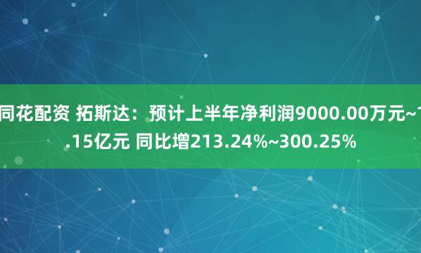 同花配资 拓斯达：预计上半年净利润9000.00万元~1.15亿元 同比增213.24%~300.25%